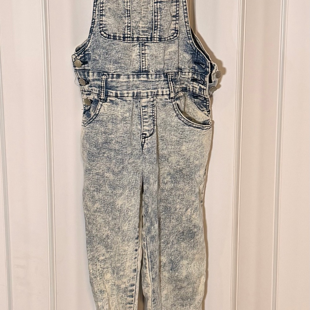 Acid-Wash Denim Overalls for Girls — Light Blue
